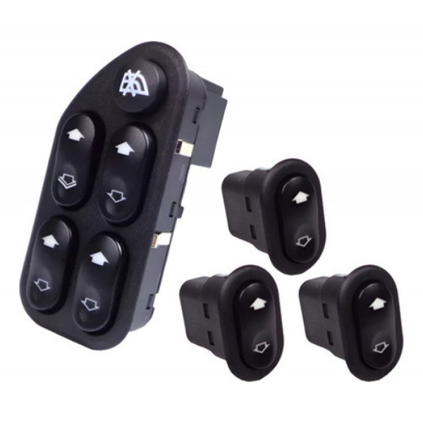 Kit Botão Vidro Elétrico Simples + Quadruplo Fiesta Ecospo